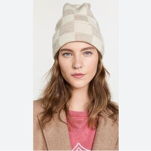 Loeffler Randall Bartlet Checker Checkered Knit Beanie - Oatmeal/Cream
